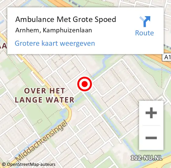 Locatie op kaart van de 112 melding: Ambulance Met Grote Spoed Naar Arnhem, Kamphuizenlaan op 16 oktober 2021 19:29