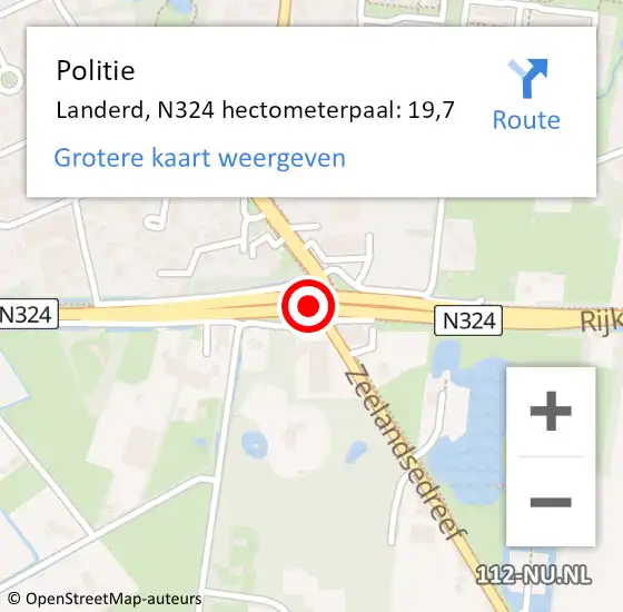 Locatie op kaart van de 112 melding: Politie Landerd, N324 hectometerpaal: 19,7 op 16 oktober 2021 19:45