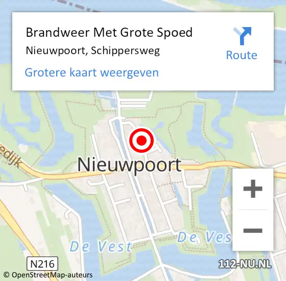 Locatie op kaart van de 112 melding: Brandweer Met Grote Spoed Naar Nieuwpoort, Schippersweg op 16 oktober 2021 20:20