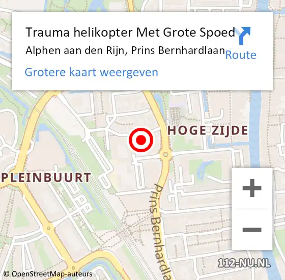 Locatie op kaart van de 112 melding: Trauma helikopter Met Grote Spoed Naar Alphen aan den Rijn, Prins Bernhardlaan op 16 oktober 2021 20:30