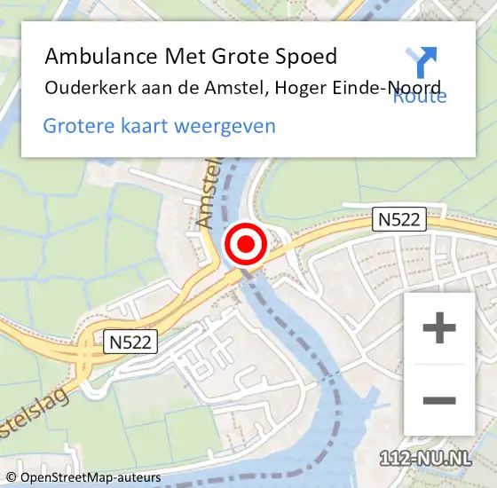 Locatie op kaart van de 112 melding: Ambulance Met Grote Spoed Naar Ouderkerk aan de Amstel, Hoger Einde-Noord op 16 oktober 2021 20:51