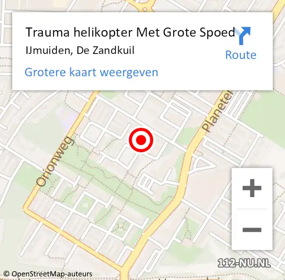 Locatie op kaart van de 112 melding: Trauma helikopter Met Grote Spoed Naar IJmuiden, De Zandkuil op 16 oktober 2021 21:03