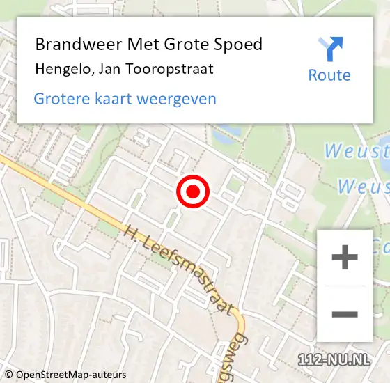 Locatie op kaart van de 112 melding: Brandweer Met Grote Spoed Naar Hengelo, Jan Tooropstraat op 16 oktober 2021 21:36