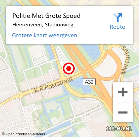 Locatie op kaart van de 112 melding: Politie Met Grote Spoed Naar Heerenveen, Stadionweg op 16 oktober 2021 21:38