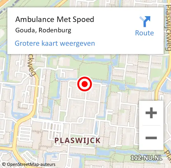 Locatie op kaart van de 112 melding: Ambulance Met Spoed Naar Gouda, Rodenburg op 16 oktober 2021 22:02