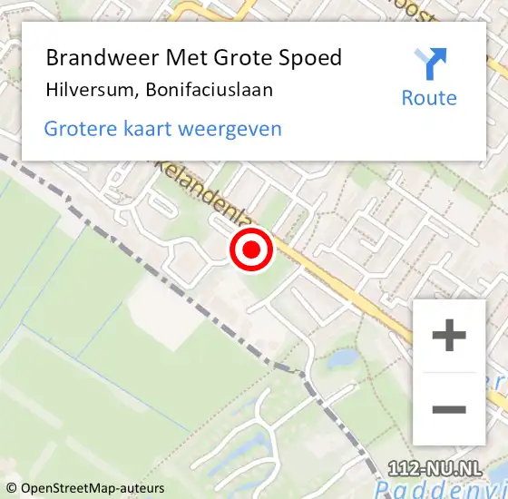 Locatie op kaart van de 112 melding: Brandweer Met Grote Spoed Naar Hilversum, Bonifaciuslaan op 16 oktober 2021 22:03