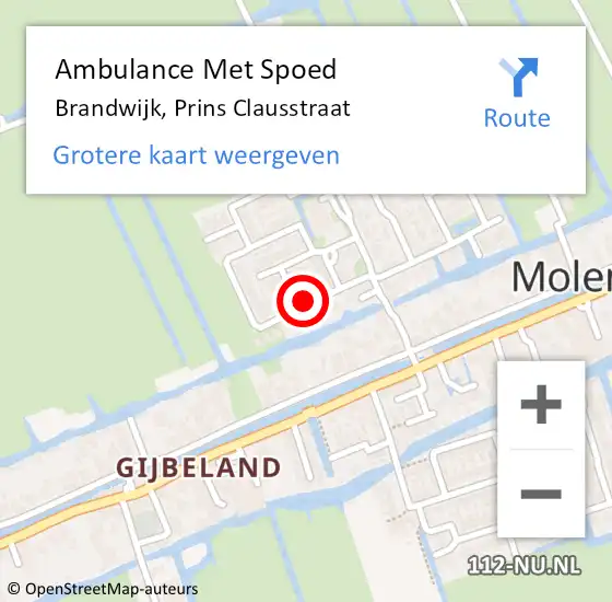 Locatie op kaart van de 112 melding: Ambulance Met Spoed Naar Brandwijk, Prins Clausstraat op 16 oktober 2021 22:24