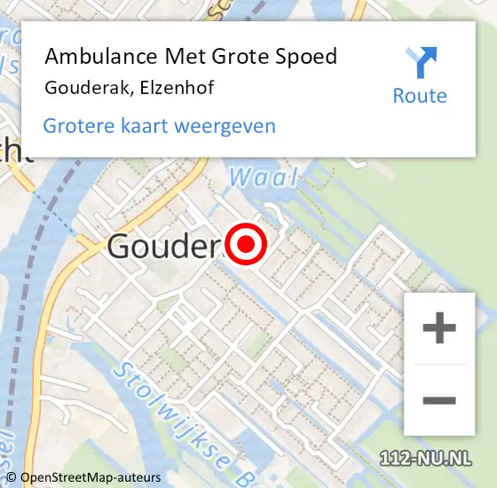 Locatie op kaart van de 112 melding: Ambulance Met Grote Spoed Naar Gouderak, Elzenhof op 17 oktober 2021 00:27