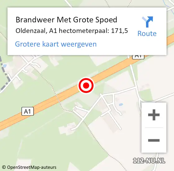 Locatie op kaart van de 112 melding: Brandweer Met Grote Spoed Naar Oldenzaal, A1 hectometerpaal: 171,5 op 17 oktober 2021 00:39