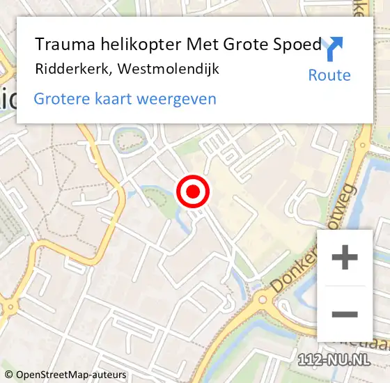 Locatie op kaart van de 112 melding: Trauma helikopter Met Grote Spoed Naar Ridderkerk, Westmolendijk op 17 oktober 2021 00:41