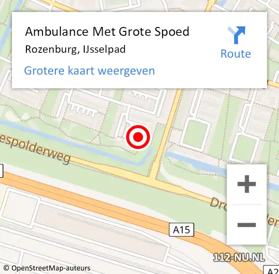 Locatie op kaart van de 112 melding: Ambulance Met Grote Spoed Naar Rozenburg, IJsselpad op 17 oktober 2021 01:09