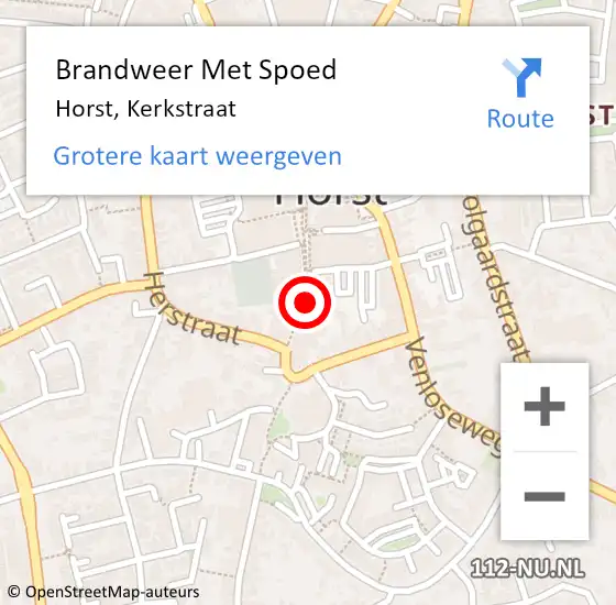 Locatie op kaart van de 112 melding: Brandweer Met Spoed Naar Horst, Kerkstraat op 17 oktober 2021 01:32