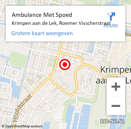 Locatie op kaart van de 112 melding: Ambulance Met Spoed Naar Krimpen aan de Lek, Roemer Visscherstraat op 17 oktober 2021 02:12