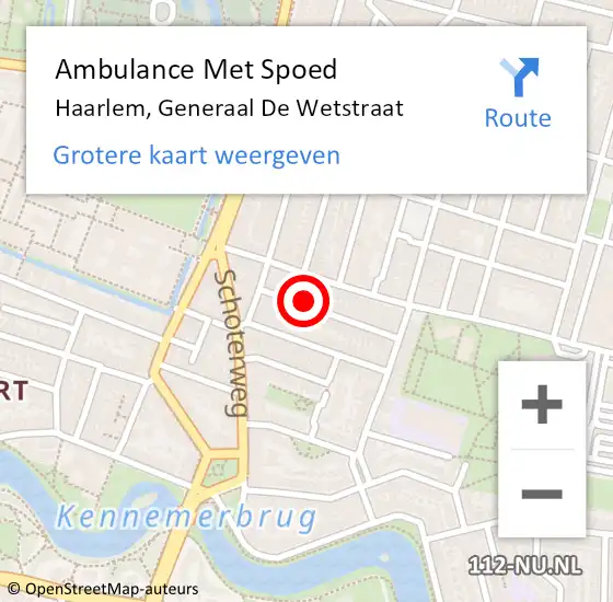 Locatie op kaart van de 112 melding: Ambulance Met Spoed Naar Haarlem, Generaal De Wetstraat op 17 oktober 2021 02:20