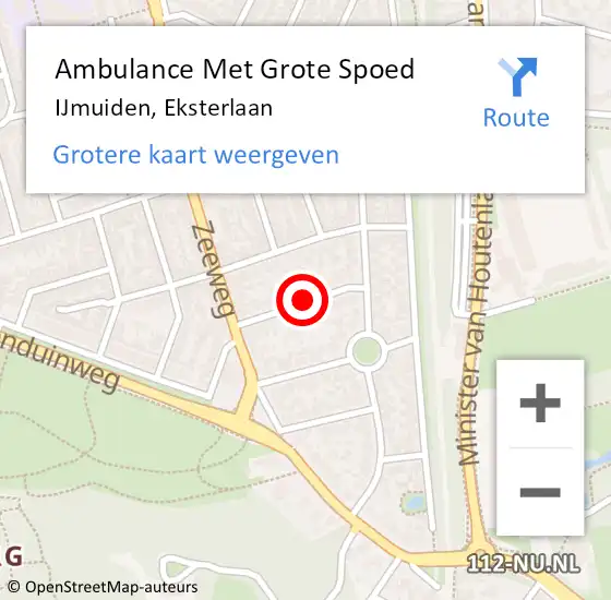 Locatie op kaart van de 112 melding: Ambulance Met Grote Spoed Naar IJmuiden, Eksterlaan op 17 oktober 2021 02:40