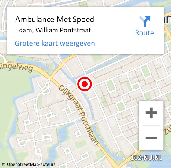 Locatie op kaart van de 112 melding: Ambulance Met Spoed Naar Edam, William Pontstraat op 17 oktober 2021 03:01