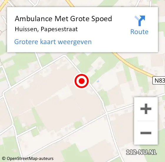 Locatie op kaart van de 112 melding: Ambulance Met Grote Spoed Naar Huissen, Papesestraat op 17 oktober 2021 04:15