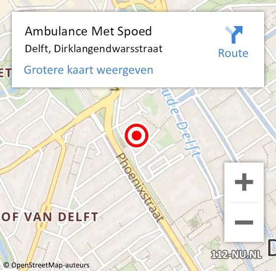 Locatie op kaart van de 112 melding: Ambulance Met Spoed Naar Delft, Dirklangendwarsstraat op 17 oktober 2021 04:34