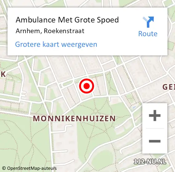 Locatie op kaart van de 112 melding: Ambulance Met Grote Spoed Naar Arnhem, Roekenstraat op 17 oktober 2021 05:09