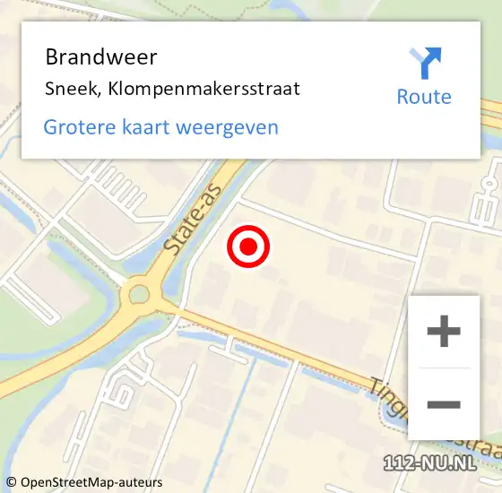 Locatie op kaart van de 112 melding: Brandweer Sneek, Klompenmakersstraat op 17 oktober 2021 05:36