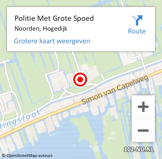 Locatie op kaart van de 112 melding: Politie Met Grote Spoed Naar Noorden, Hogedijk op 17 oktober 2021 05:45