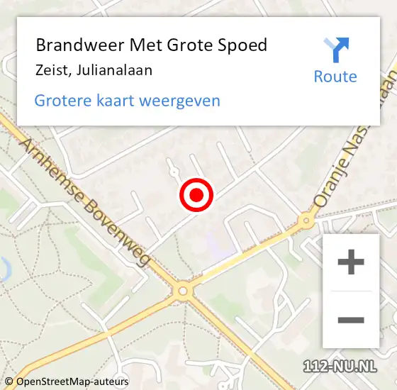 Locatie op kaart van de 112 melding: Brandweer Met Grote Spoed Naar Zeist, Julianalaan op 17 oktober 2021 07:19