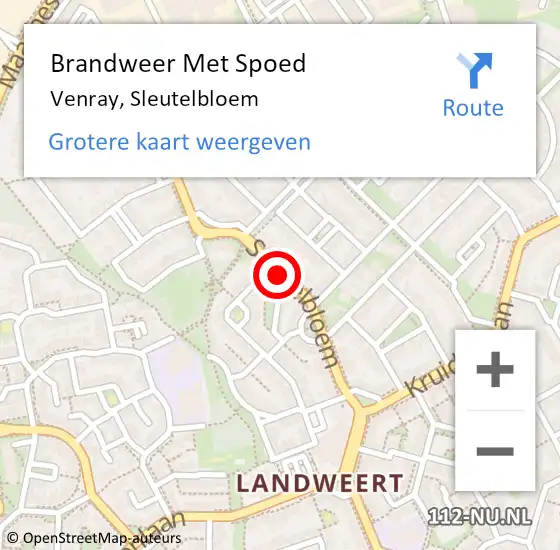 Locatie op kaart van de 112 melding: Brandweer Met Spoed Naar Venray, Sleutelbloem op 17 oktober 2021 08:36