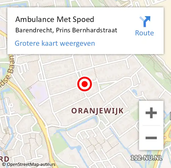 Locatie op kaart van de 112 melding: Ambulance Met Spoed Naar Barendrecht, Prins Bernhardstraat op 17 oktober 2021 09:17