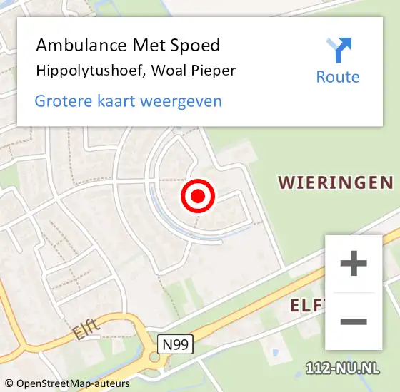 Locatie op kaart van de 112 melding: Ambulance Met Spoed Naar Hippolytushoef, Woal Pieper op 17 oktober 2021 09:47