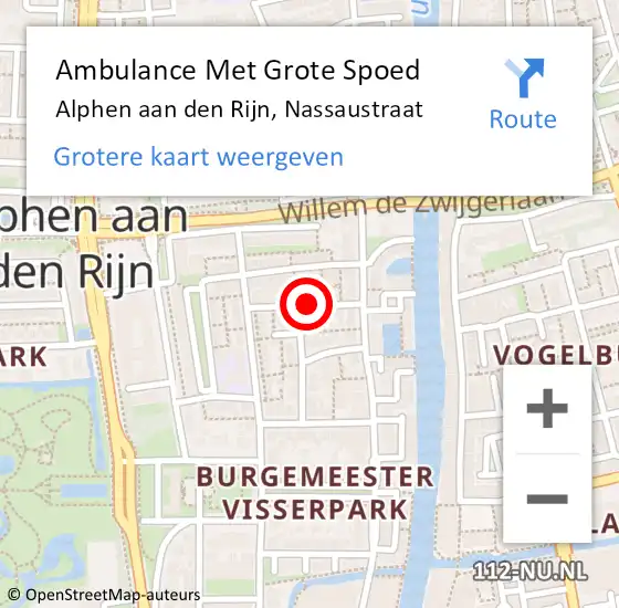 Locatie op kaart van de 112 melding: Ambulance Met Grote Spoed Naar Alphen aan den Rijn, Nassaustraat op 17 oktober 2021 10:35