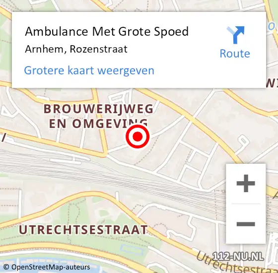 Locatie op kaart van de 112 melding: Ambulance Met Grote Spoed Naar Arnhem, Rozenstraat op 17 oktober 2021 10:37