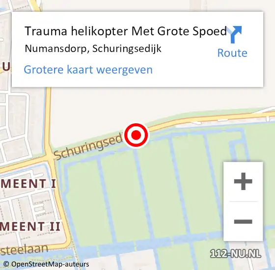 Locatie op kaart van de 112 melding: Trauma helikopter Met Grote Spoed Naar Numansdorp, Schuringsedijk op 17 oktober 2021 11:27