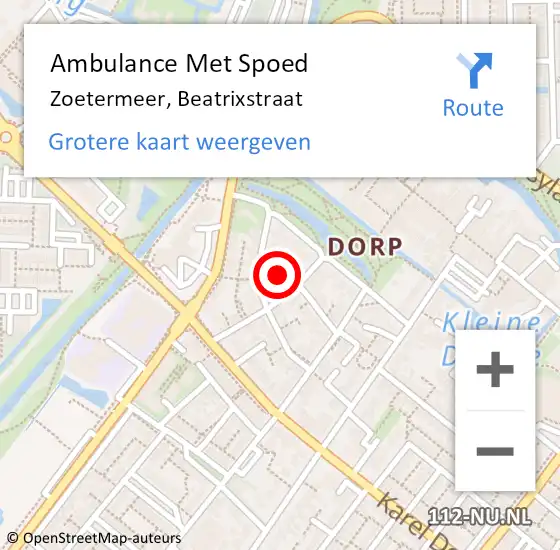 Locatie op kaart van de 112 melding: Ambulance Met Spoed Naar Zoetermeer, Beatrixstraat op 17 oktober 2021 11:46