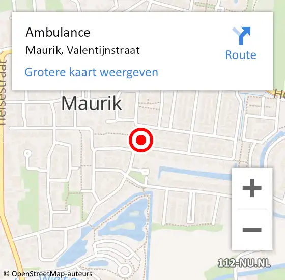 Locatie op kaart van de 112 melding: Ambulance Maurik, Valentijnstraat op 26 juni 2014 11:24