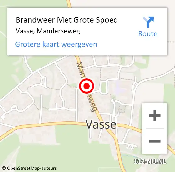 Locatie op kaart van de 112 melding: Brandweer Met Grote Spoed Naar Vasse, Manderseweg op 17 oktober 2021 12:06