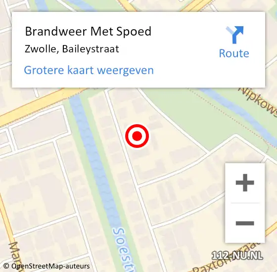 Locatie op kaart van de 112 melding: Brandweer Met Spoed Naar Zwolle, Baileystraat op 17 oktober 2021 12:25