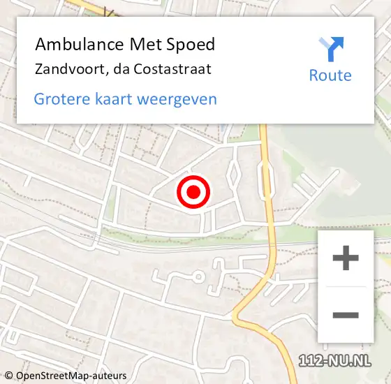 Locatie op kaart van de 112 melding: Ambulance Met Spoed Naar Zandvoort, da Costastraat op 17 oktober 2021 12:46