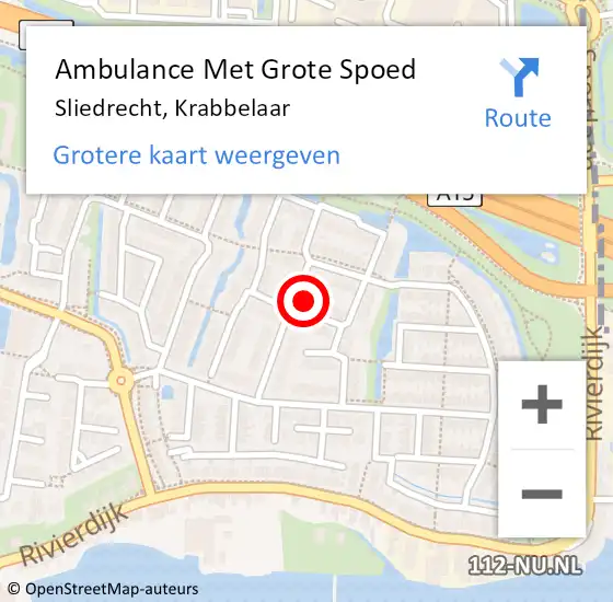 Locatie op kaart van de 112 melding: Ambulance Met Grote Spoed Naar Sliedrecht, Krabbelaar op 17 oktober 2021 12:50