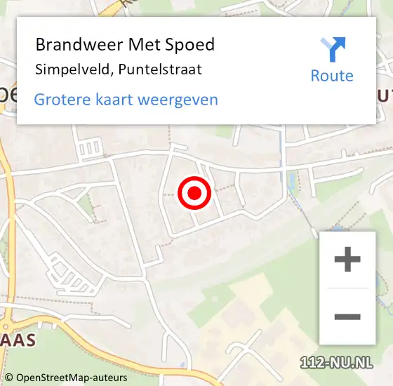 Locatie op kaart van de 112 melding: Brandweer Met Spoed Naar Simpelveld, Puntelstraat op 17 oktober 2021 12:57