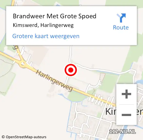 Locatie op kaart van de 112 melding: Brandweer Met Grote Spoed Naar Kimswerd, Harlingerweg op 17 oktober 2021 13:46