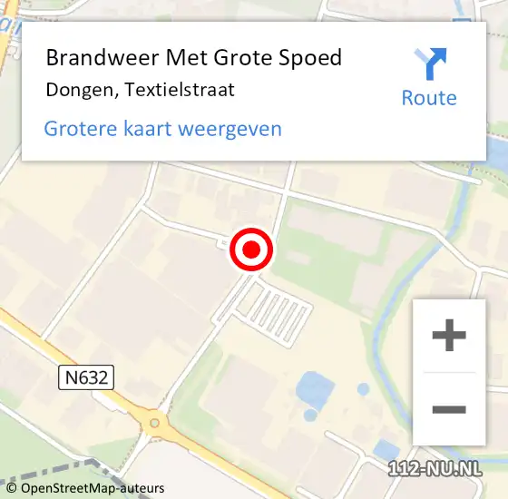 Locatie op kaart van de 112 melding: Brandweer Met Grote Spoed Naar Dongen, Textielstraat op 17 oktober 2021 14:04