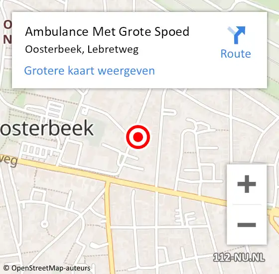 Locatie op kaart van de 112 melding: Ambulance Met Grote Spoed Naar Oosterbeek, Lebretweg op 17 oktober 2021 14:33