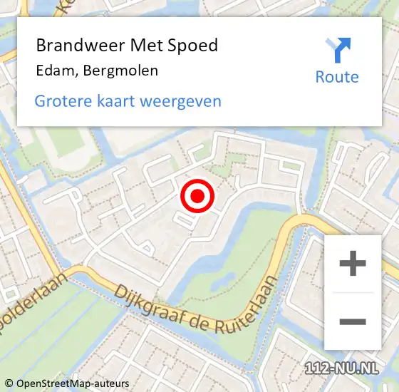 Locatie op kaart van de 112 melding: Brandweer Met Spoed Naar Edam, Bergmolen op 17 oktober 2021 15:04