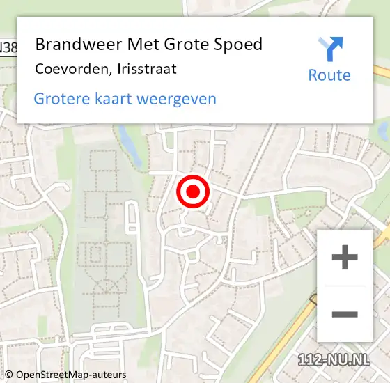 Locatie op kaart van de 112 melding: Brandweer Met Grote Spoed Naar Coevorden, Irisstraat op 17 oktober 2021 15:36