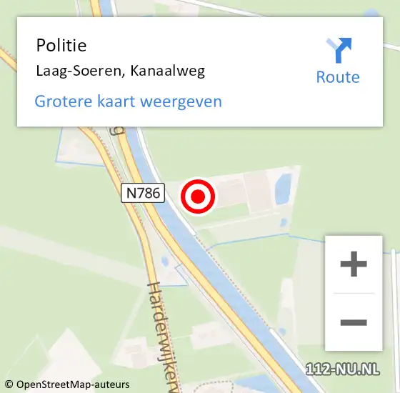 Locatie op kaart van de 112 melding: Politie Laag-Soeren, Kanaalweg op 17 oktober 2021 15:47