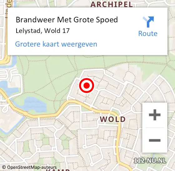 Locatie op kaart van de 112 melding: Brandweer Met Grote Spoed Naar Lelystad, Wold 17 op 17 oktober 2021 15:53