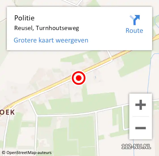 Locatie op kaart van de 112 melding: Politie Reusel, Turnhoutseweg op 17 oktober 2021 16:38