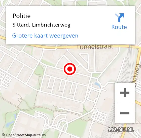 Locatie op kaart van de 112 melding: Politie Sittard, Limbrichterweg op 17 oktober 2021 17:25