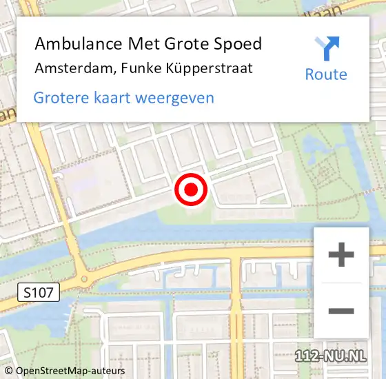Locatie op kaart van de 112 melding: Ambulance Met Grote Spoed Naar Amsterdam, Funke Küpperstraat op 17 oktober 2021 17:41