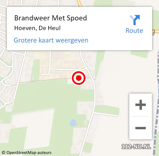 Locatie op kaart van de 112 melding: Brandweer Met Spoed Naar Hoeven, De Heul op 17 oktober 2021 17:41